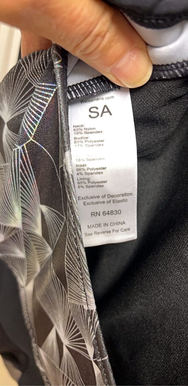 Weissman Black & Multi Geometric Leotard SA with Mesh & Metallic Detail - Picture 5 of 5